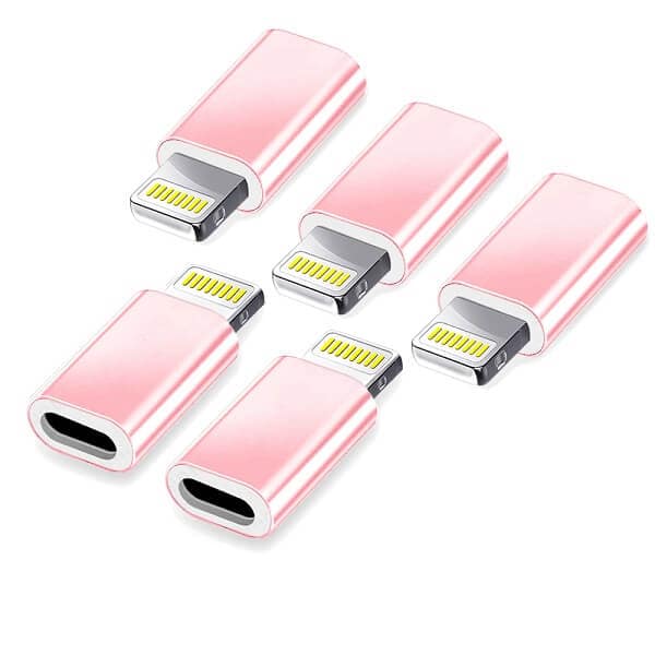 [5 Pack] USB Type C Female to Lightning Male Adapter Charger Adaptor Charging Converter for Apple iPhone 14 13 12 11 Pro Max Plus XR XS X SE 7 8 6S 6 Plus (Rose Gold)