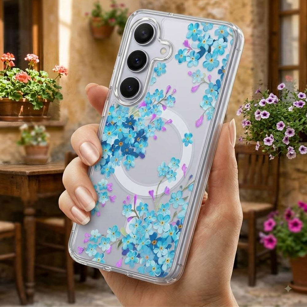 Cute Floral Flower Pattern Hard Clear MagSafe Magnetic Protective Back Case Cover For Samsung Galaxy S26/S25/S24 Ultra