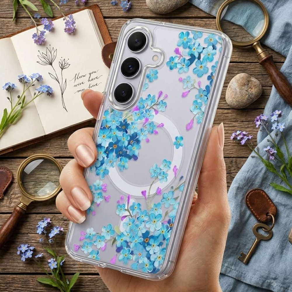 Cute Floral Flower Pattern Hard Clear MagSafe Magnetic Protective Back Case Cover For Samsung Galaxy S26/S25/S24 Ultra
