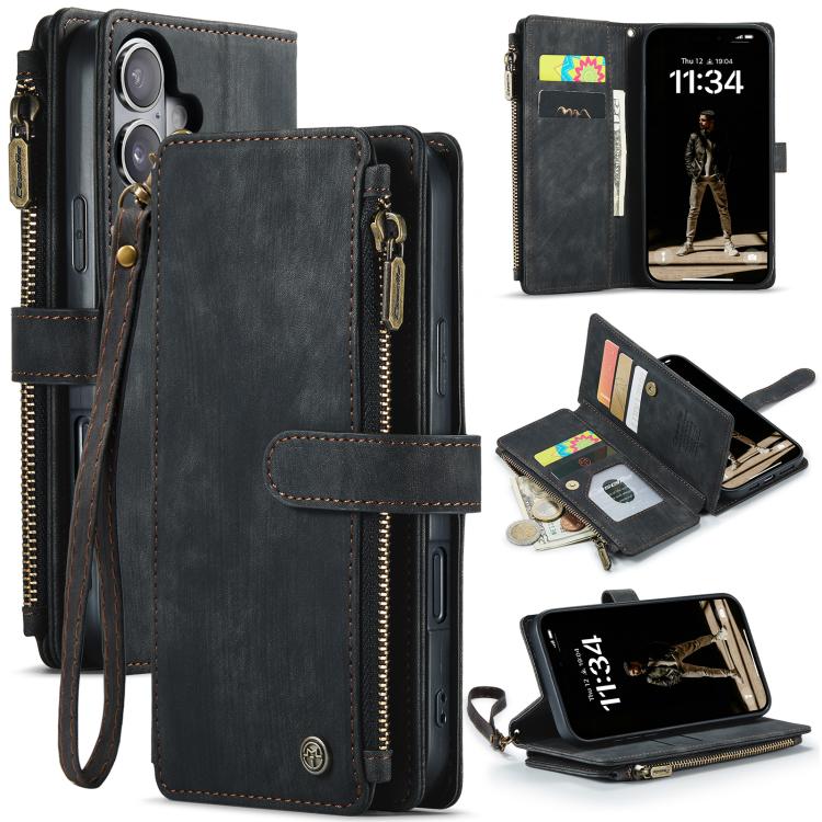 CaseMe C30 For Apple iPhone 13/14/15/16/16 Pro/16 Pro/17 Max Plus Vintage Leather Folio Zipper Wallet Case with Magnetic Closure and 7 Card Slots