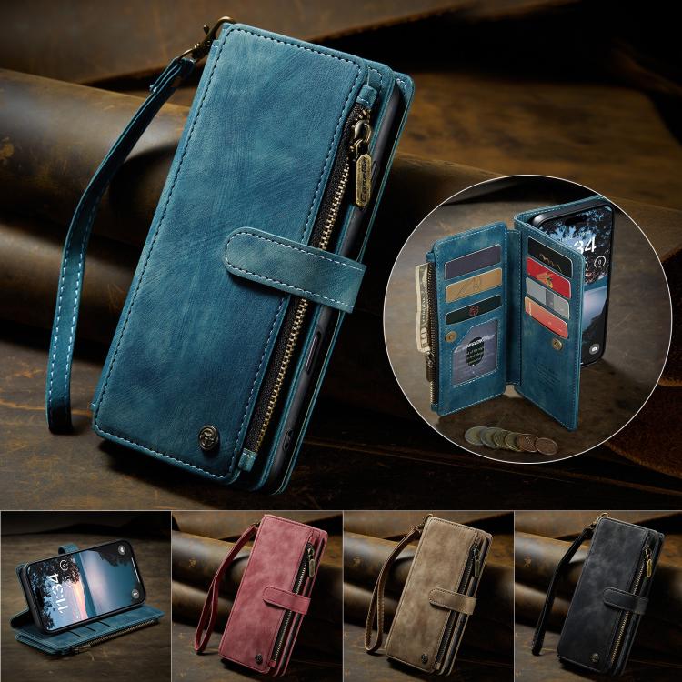 CaseMe C30 For Apple iPhone 13/14/15/16/16 Pro/16 Pro/17 Max Plus Vintage Leather Folio Zipper Wallet Case with Magnetic Closure and 7 Card Slots