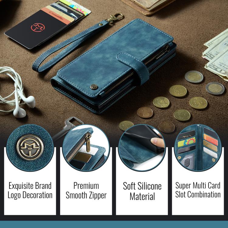 CaseMe C30 For Apple iPhone 13/14/15/16/16 Pro/16 Pro/17 Max Plus Vintage Leather Folio Zipper Wallet Case with Magnetic Closure and 7 Card Slots