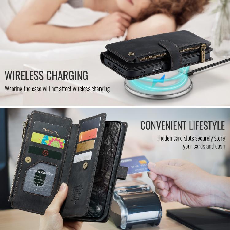 CaseMe C30 For Apple iPhone 13/14/15/16/16 Pro/16 Pro/17 Max Plus Vintage Leather Folio Zipper Wallet Case with Magnetic Closure and 7 Card Slots