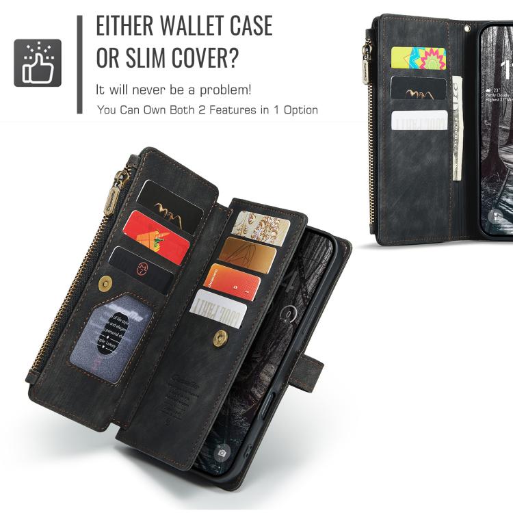 CaseMe C30 For Apple iPhone 13/14/15/16/16 Pro/16 Pro/17 Max Plus Vintage Leather Folio Zipper Wallet Case with Magnetic Closure and 7 Card Slots