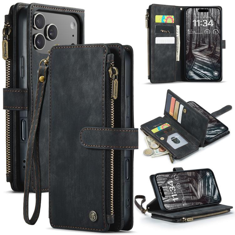 CaseMe C30 For Apple iPhone 13/14/15/16/16 Pro/16 Pro/17 Max Plus Vintage Leather Folio Zipper Wallet Case with Magnetic Closure and 7 Card Slots