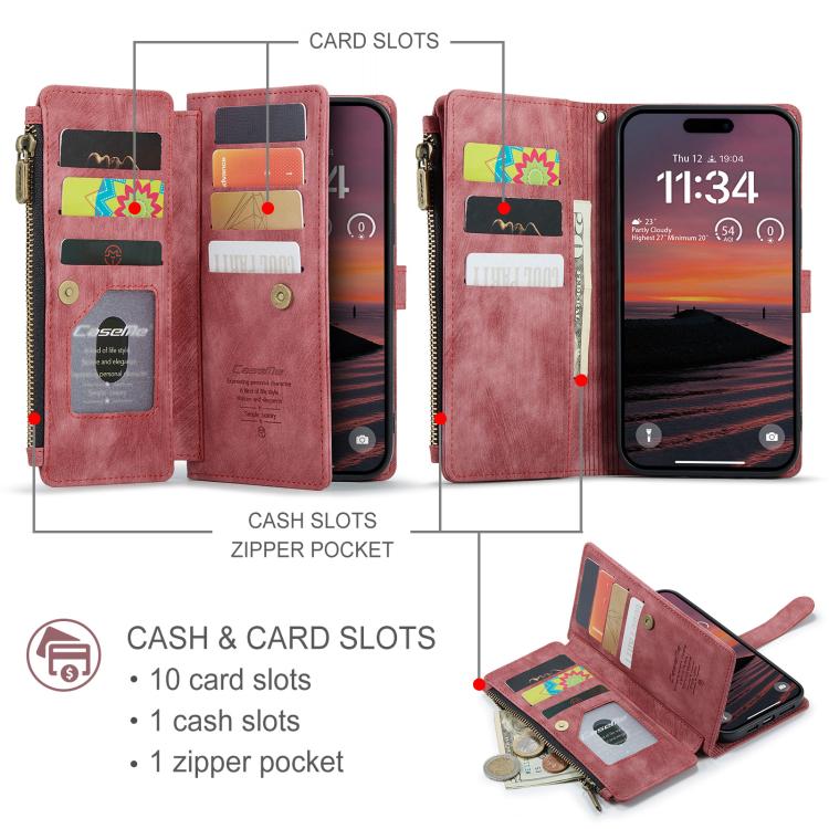 CaseMe C30 For Apple iPhone 13/14/15/16/16 Pro/16 Pro/17 Max Plus Vintage Leather Folio Zipper Wallet Case with Magnetic Closure and 7 Card Slots