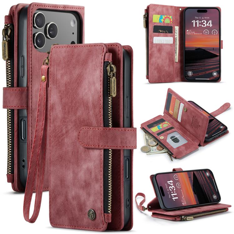 CaseMe C30 For Apple iPhone 13/14/15/16/16 Pro/16 Pro/17 Max Plus Vintage Leather Folio Zipper Wallet Case with Magnetic Closure and 7 Card Slots