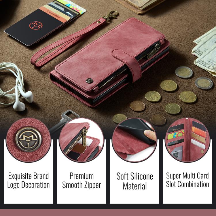 CaseMe C30 For Apple iPhone 13/14/15/16/16 Pro/16 Pro/17 Max Plus Vintage Leather Folio Zipper Wallet Case with Magnetic Closure and 7 Card Slots