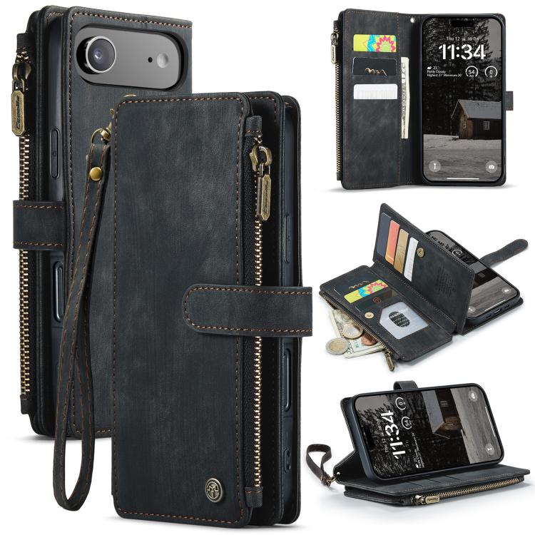 CaseMe C30 For Apple iPhone 13/14/15/16/16 Pro/16 Pro/17 Max Plus Vintage Leather Folio Zipper Wallet Case with Magnetic Closure and 7 Card Slots