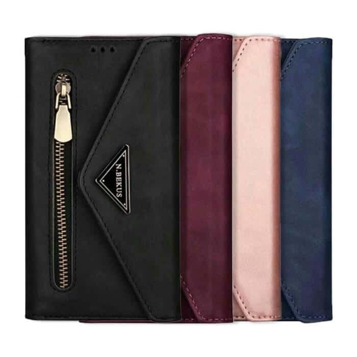 Samsung Galaxy A22 5G /A22 4G Phone Case Wallet [Not Fit 4G] N.Bekus Leather Flip Zipper Pocket Magnetic Purse With Strap & Card Holder for Girls Women (Black)
