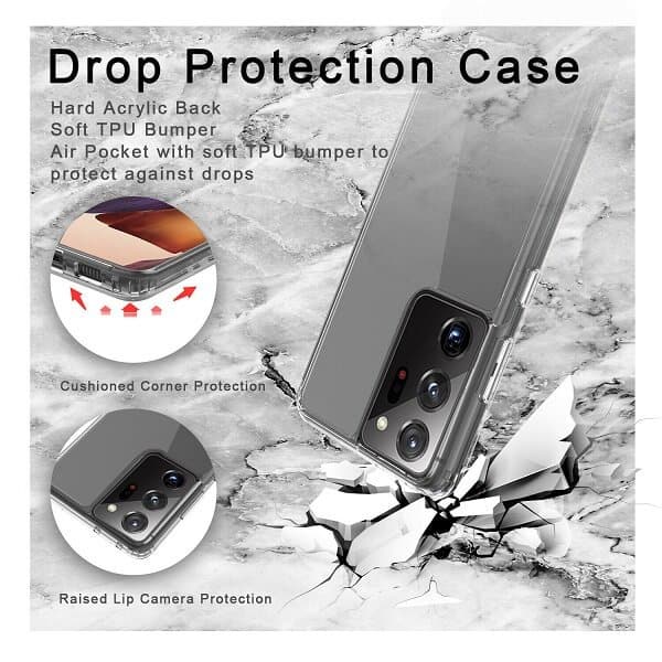 Samsung Galaxy Note20 Ultra Clear Case Slim With 4 Corners [Shock Absorption] Hard Back Soft Bumper Cover