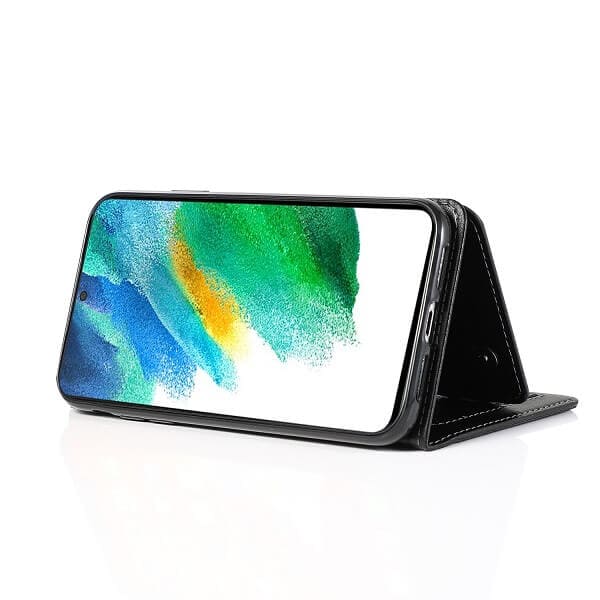 Samsung Galaxy S21 FE Wallet Case Flip Leather Card Slots Magnetic Stand Cover (Black)