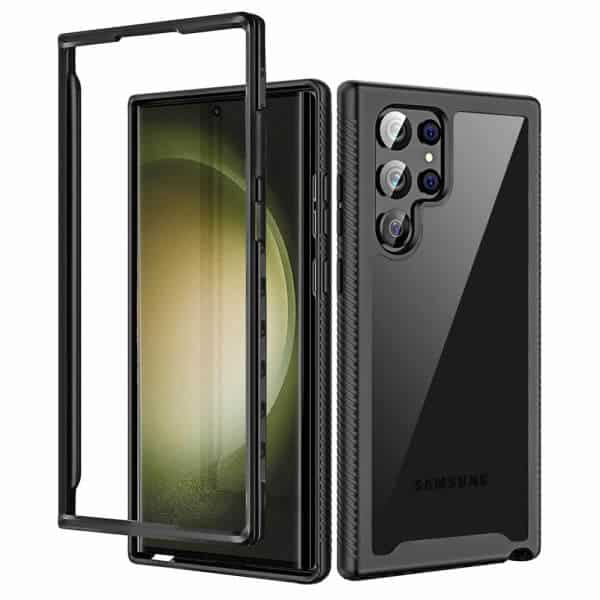 Samsung Galaxy S23 Ultra Military Grade Shockproof Clear Heavy Duty Case Bumper Drop Protection Tough Cover (Black)