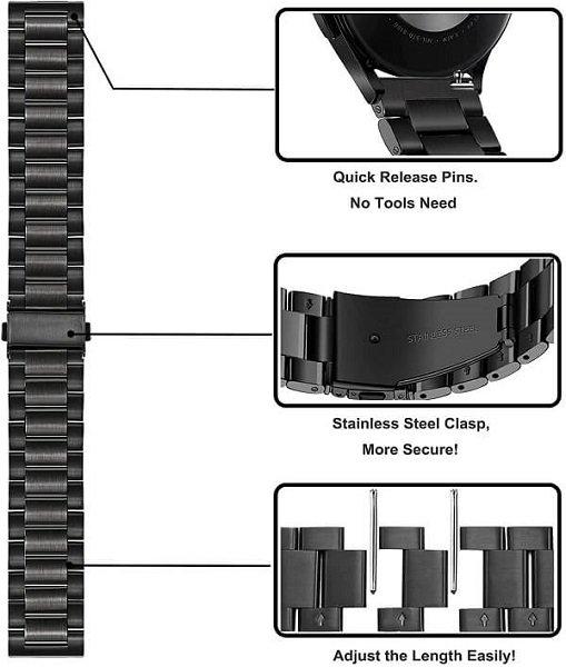 Samsung Galaxy Watch 6 5 4 3 Pro Active 2 Gear S2 Stainless Steel Replacement Strap Band Bracelet Women Men (Black)