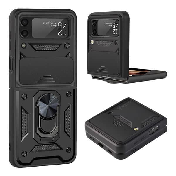 Samsung Galaxy Z Flip 3 Magnetic Ring Rugged Shockproof Case Heavy Duty Protective Back Cover (Black)