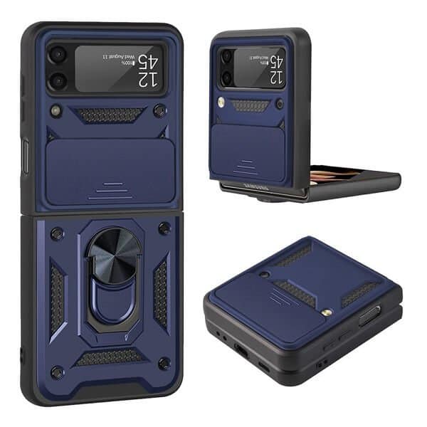 Samsung Galaxy Z Flip 3 Magnetic Ring Rugged Shockproof Case Heavy Duty Protective Back Cover (Navy Blue)