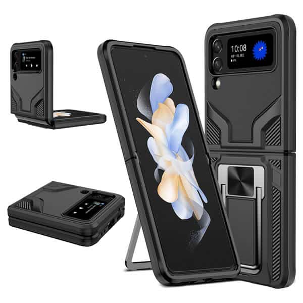 Samsung Galaxy Z Flip 4 5G Magnetic Ring Rugged Shockproof Case Heavy Duty Protective Back Cover (Black)
