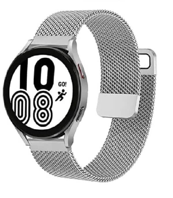 Samsung Galaxy Watch 4 40mm 44mm /Watch 4 Classic 42mm 46mm Replacement Wristband, Adjustable Stainless Steel Milanese Wrist Band Strap For Women Men Unisex (Silver)