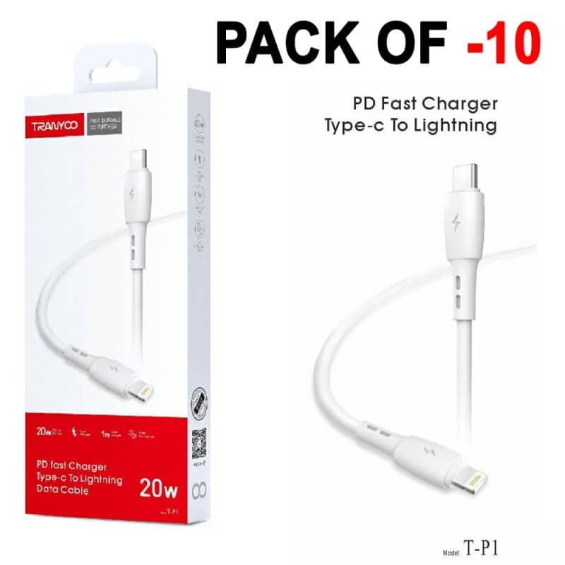 10X TRANYOO (T-P1) 1M PD 20W Fast Charging Type C to 8 Pin Lightning Cable PD Cable Data Charger Cord For Apple Devices