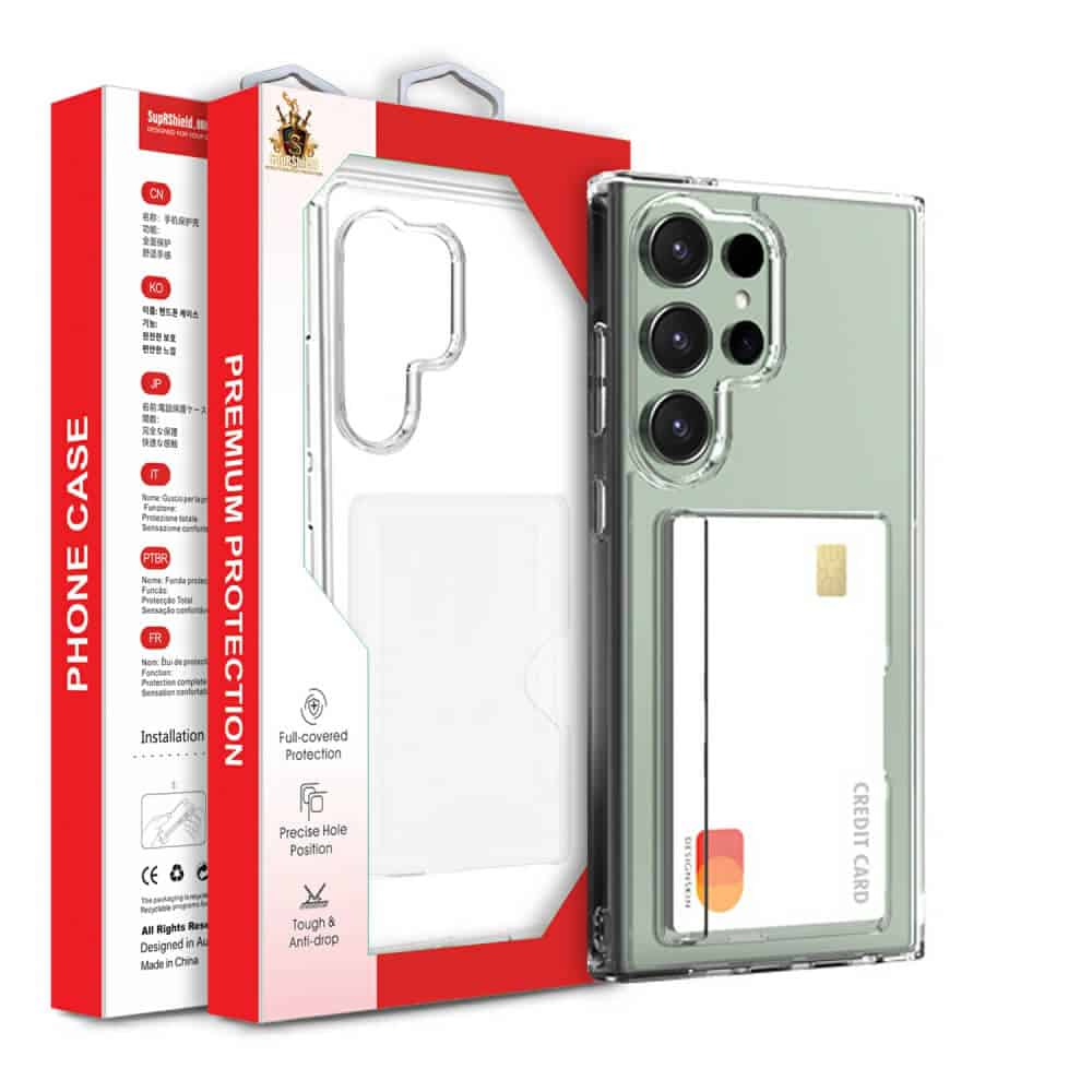 For Samsung Galaxy S24 S25 Ultra Plus Clear Slim With 4 Corners Card Holder Case Cover