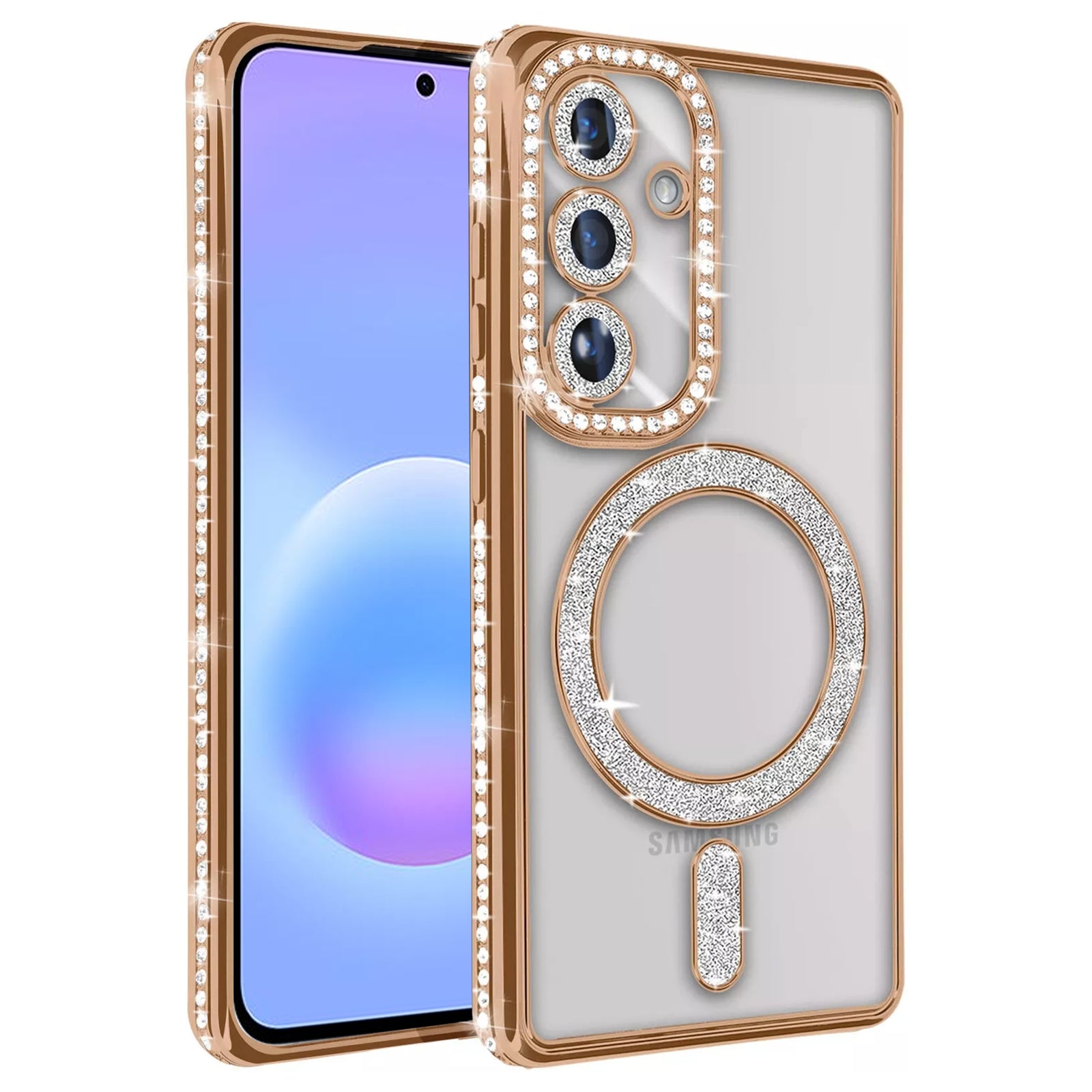 For Samsung Galaxy A Series Case, MagSafe Magnetic Diamond Rhinestone Glitter Crystal Bling Camera Lens Protector Cover