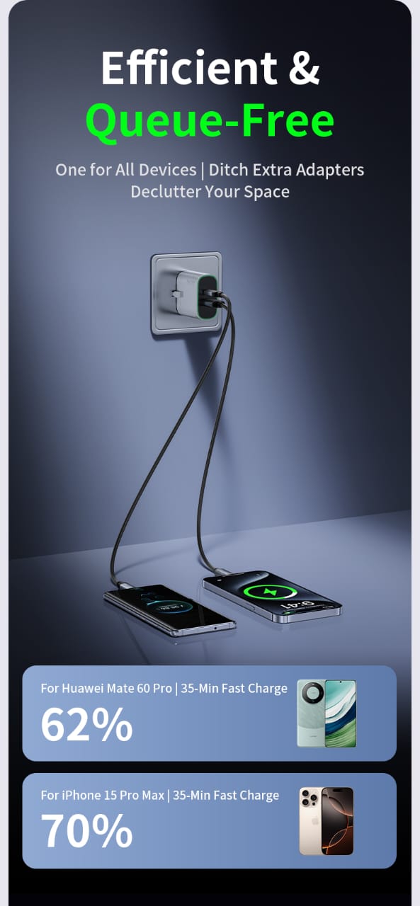 [UK Plug] Tranyoo 30W Super Fast Charger PD Type-C + USB A Dual Port with 60W PD USB C Cable (UK Plug)