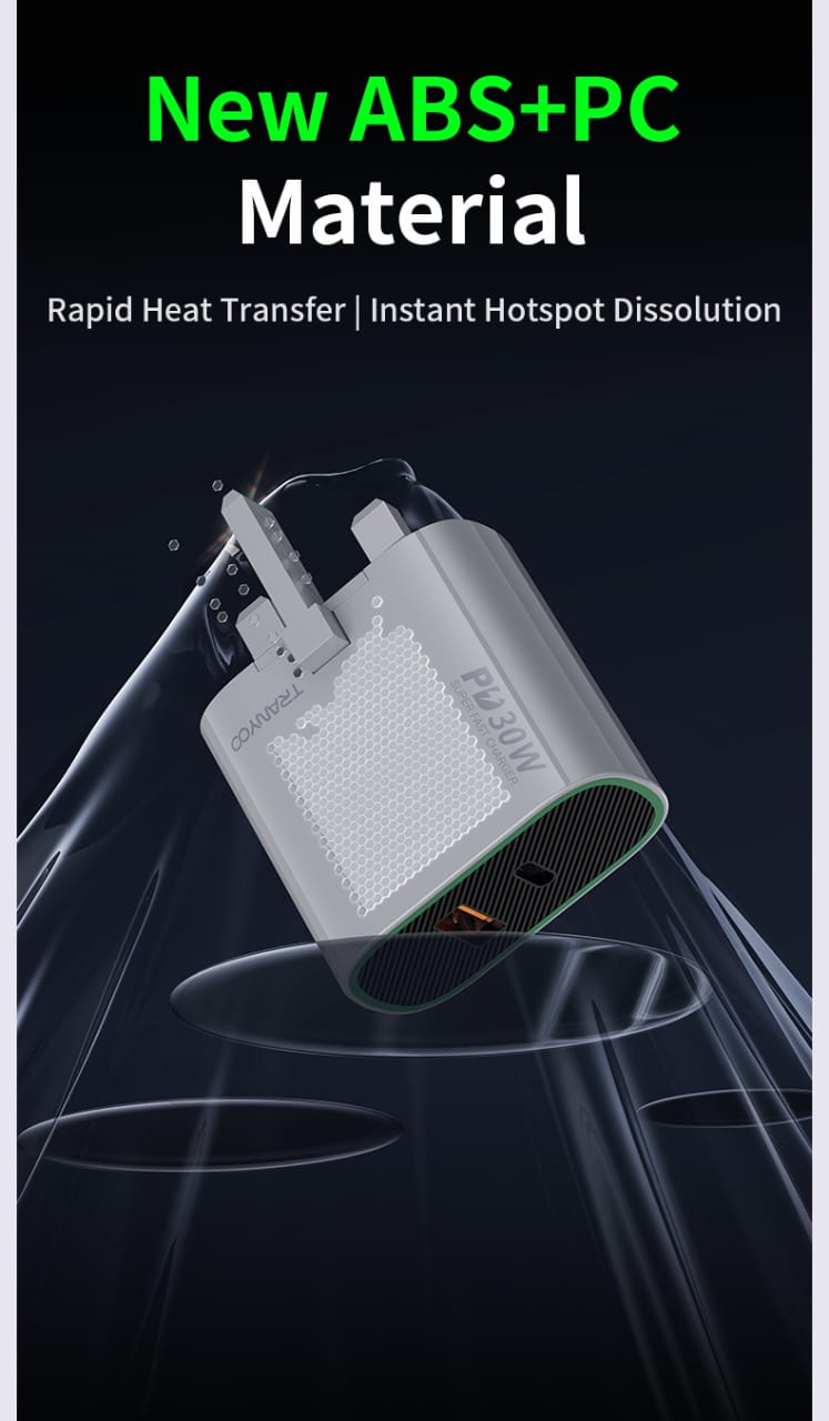 [UK Plug] Tranyoo 30W Super Fast Charger PD Type-C + USB A Dual Port with 60W PD USB C Cable (UK Plug)