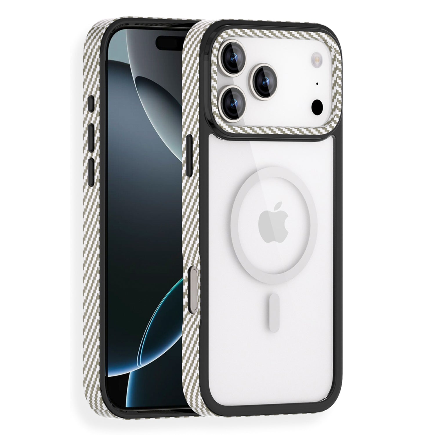 For Apple iPhone 17/17Air/17 Pro/17 Pro Max Kevlar Texture Carbon Fiber Magnetic Magsafe Back Case – Shockproof Clear Back Cover with Rugged Bumper Protection, Slim Fit Design