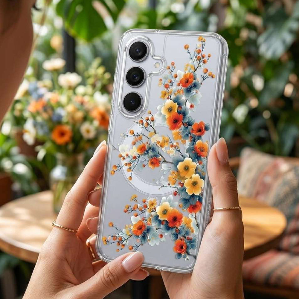 Cute Floral Flower Pattern Hard Clear MagSafe Magnetic Protective Back Case Cover For Samsung Galaxy S26/S25/S24 Ultra