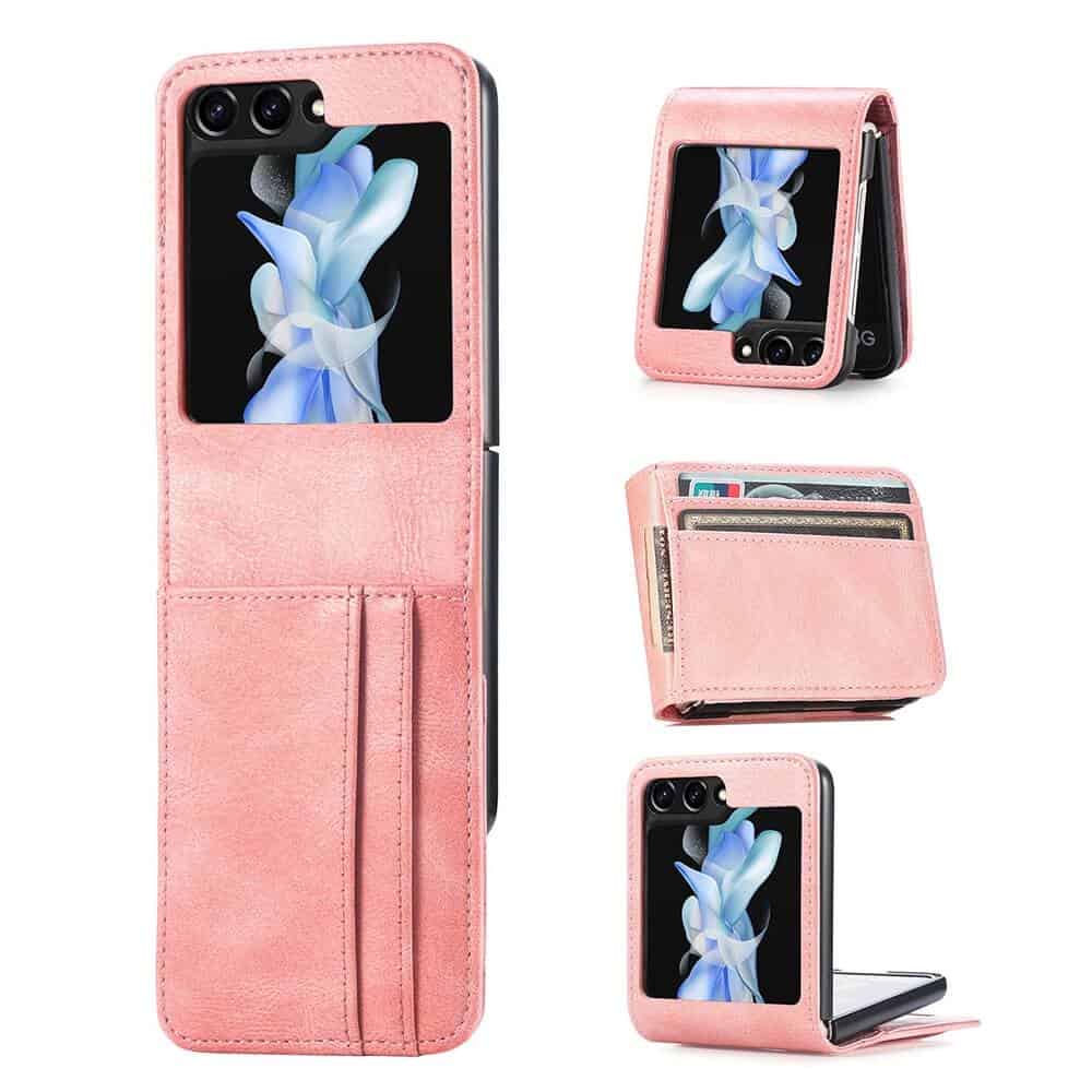 Samsung Galaxy Z Flip 5 Wallet Leather Card Holder Flip Protective Shockproof Case Cover (Rose Gold)