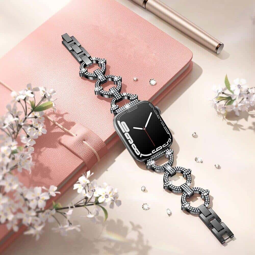 For Apple iWatch Round Bling Rhinestones 38/40/41/42/44/45/46/49mm Bracelet Strap Wristband