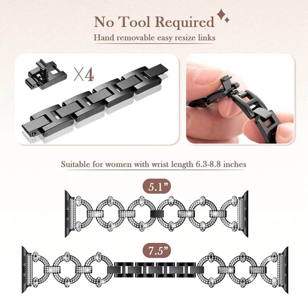 For Apple iWatch Round Bling Rhinestones 38/40/41/42/44/45/46/49mm Bracelet Strap Wristband