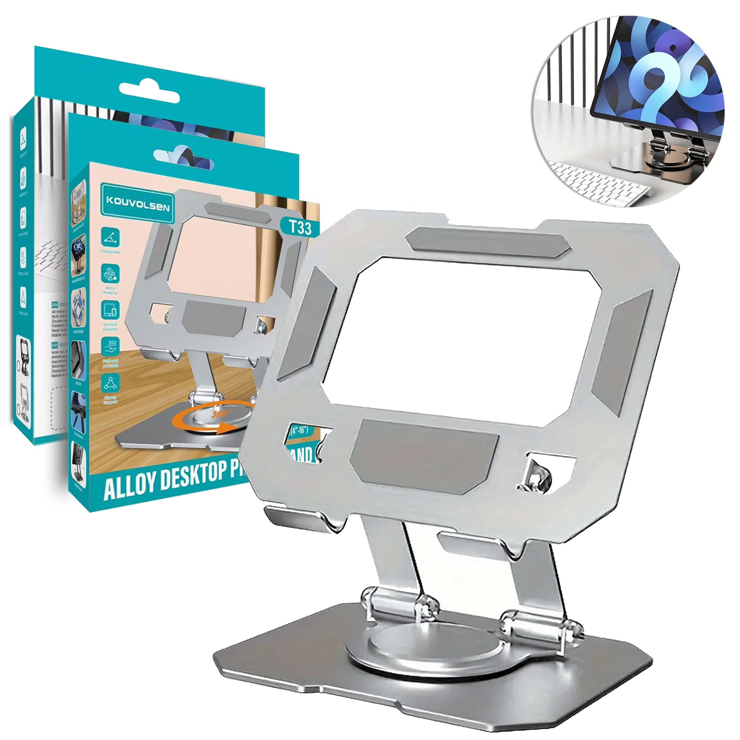 Adjustable Aluminum Alloy Metal Desk Mobile Phone Holder Stand For 4-16 inches iPhone iPad Tablet Tab Desktop (Grey)